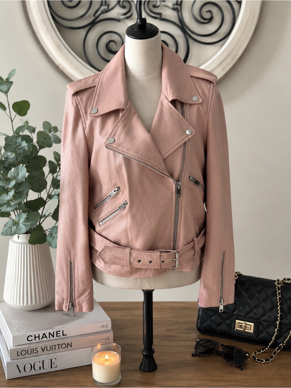 Walter Baker Allison Lamb Leather Moto Jacket Pink Blush Biker Zip Size L